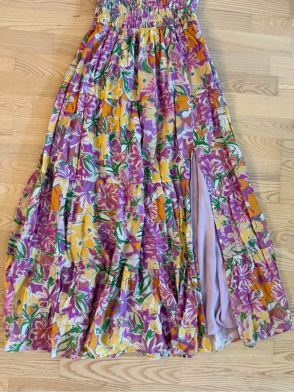 Astr Florentina Floral Puff-Sleeve Midi Dress in Pink, Orange, Yellow and Green - Picture 9 of 14